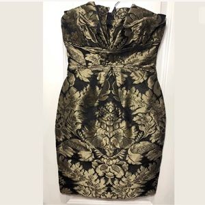 VERA WANG LAVENDER LABEL Black Gold Strapless Dres